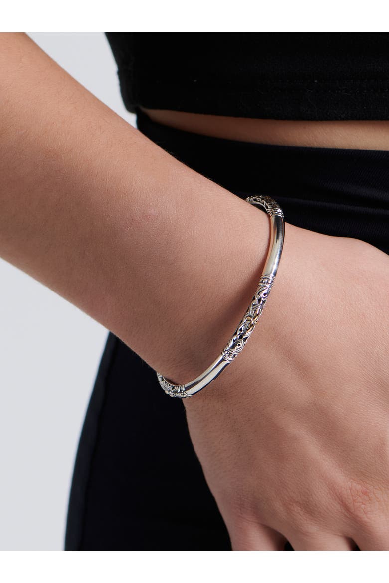 Filigree Bangle Slide-on Bracelet in Sterling Silver and 18K Gold Accents, Alternate, color, Silver
