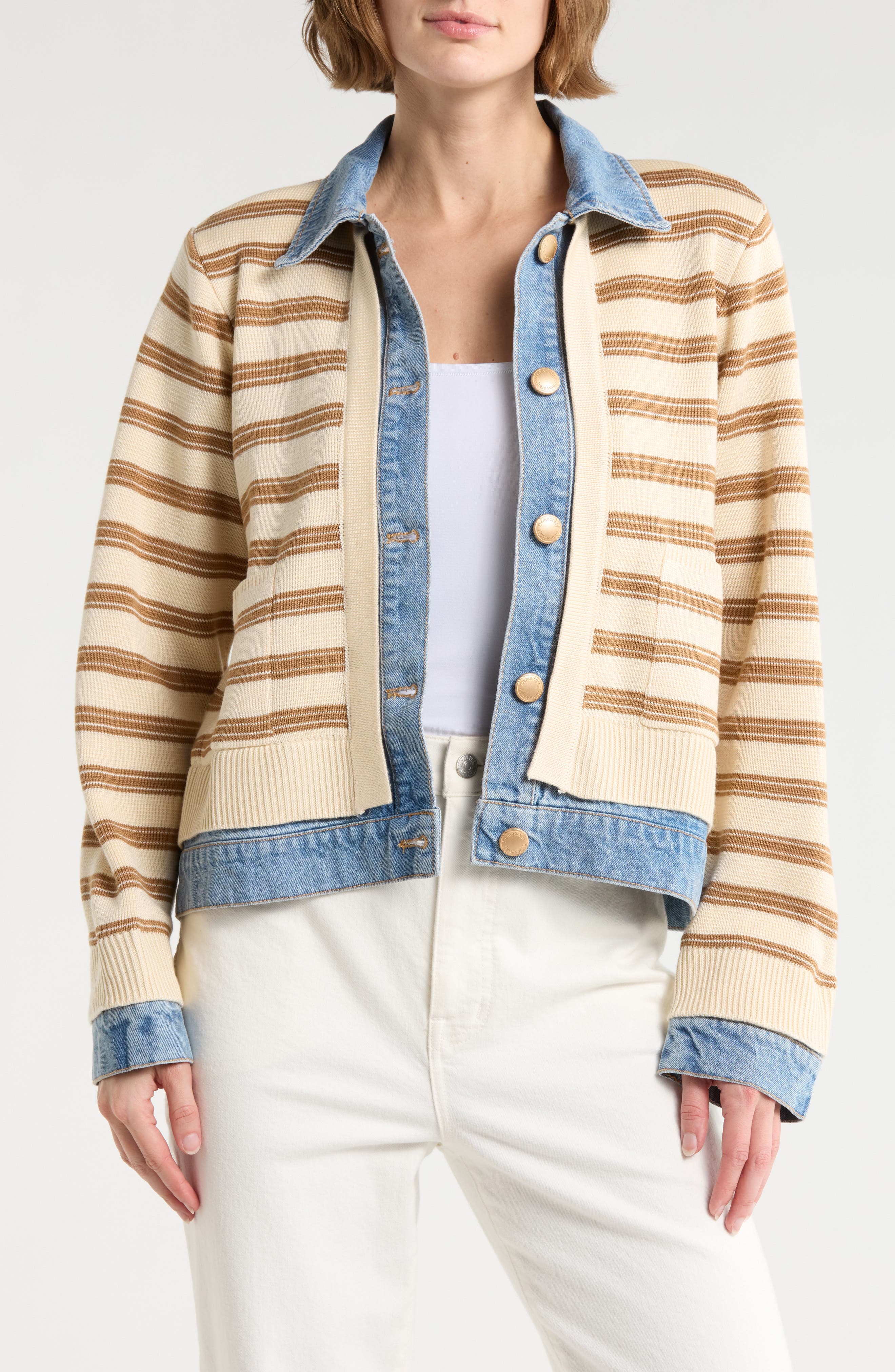 Stripe Mixed Media Jacket - image 3
