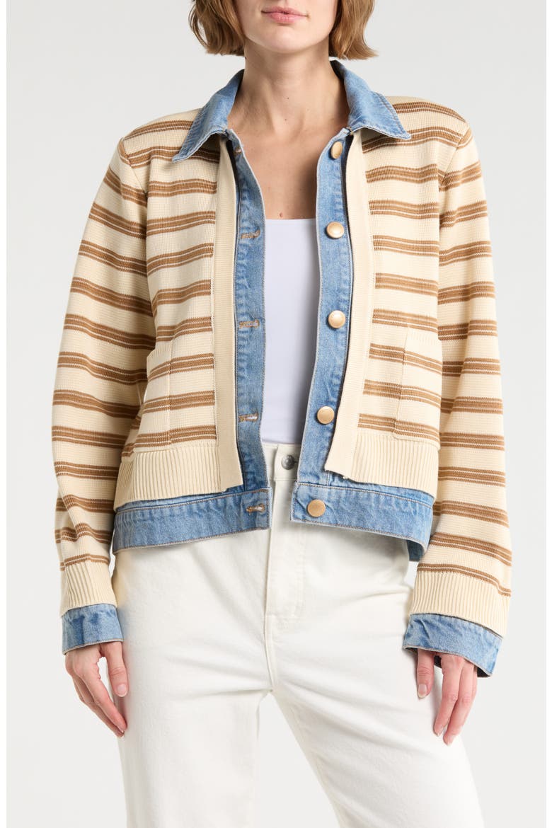 Stripe Mixed Media Jacket, Main, color, IVORY/ CARAMEL LATTE
