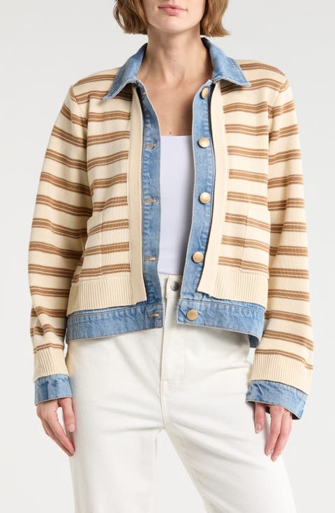 Stripe Mixed Media Jacket