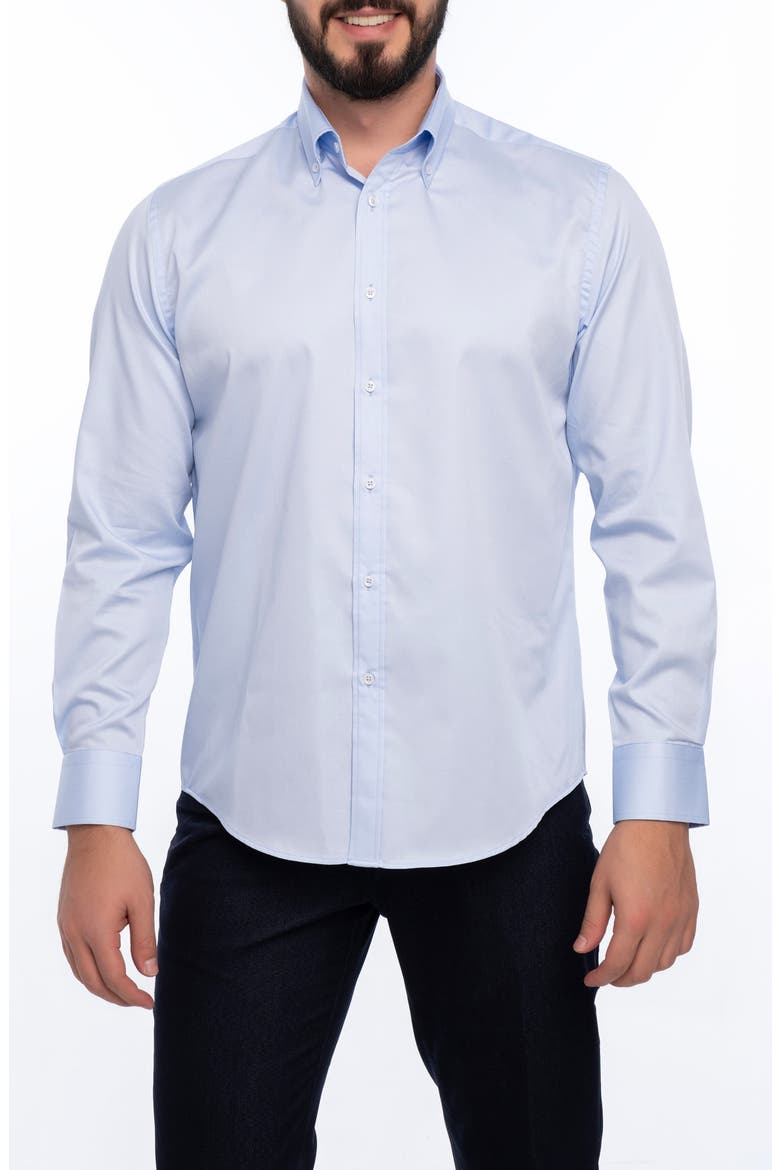 Solid Cotton Slim Fit Button Down Shirt, Main, color, LIGHT BLUE