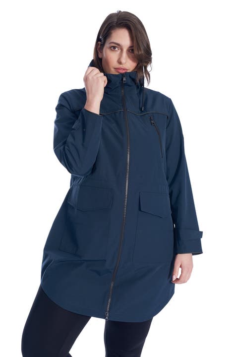 Kusawa Plus Size - Mid-length Hooded Drawstring-Waist Raincoat