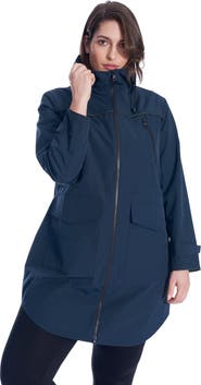 Alpine North Kusawa Plus Size - Mid-length Hooded Drawstring-Waist Raincoat
