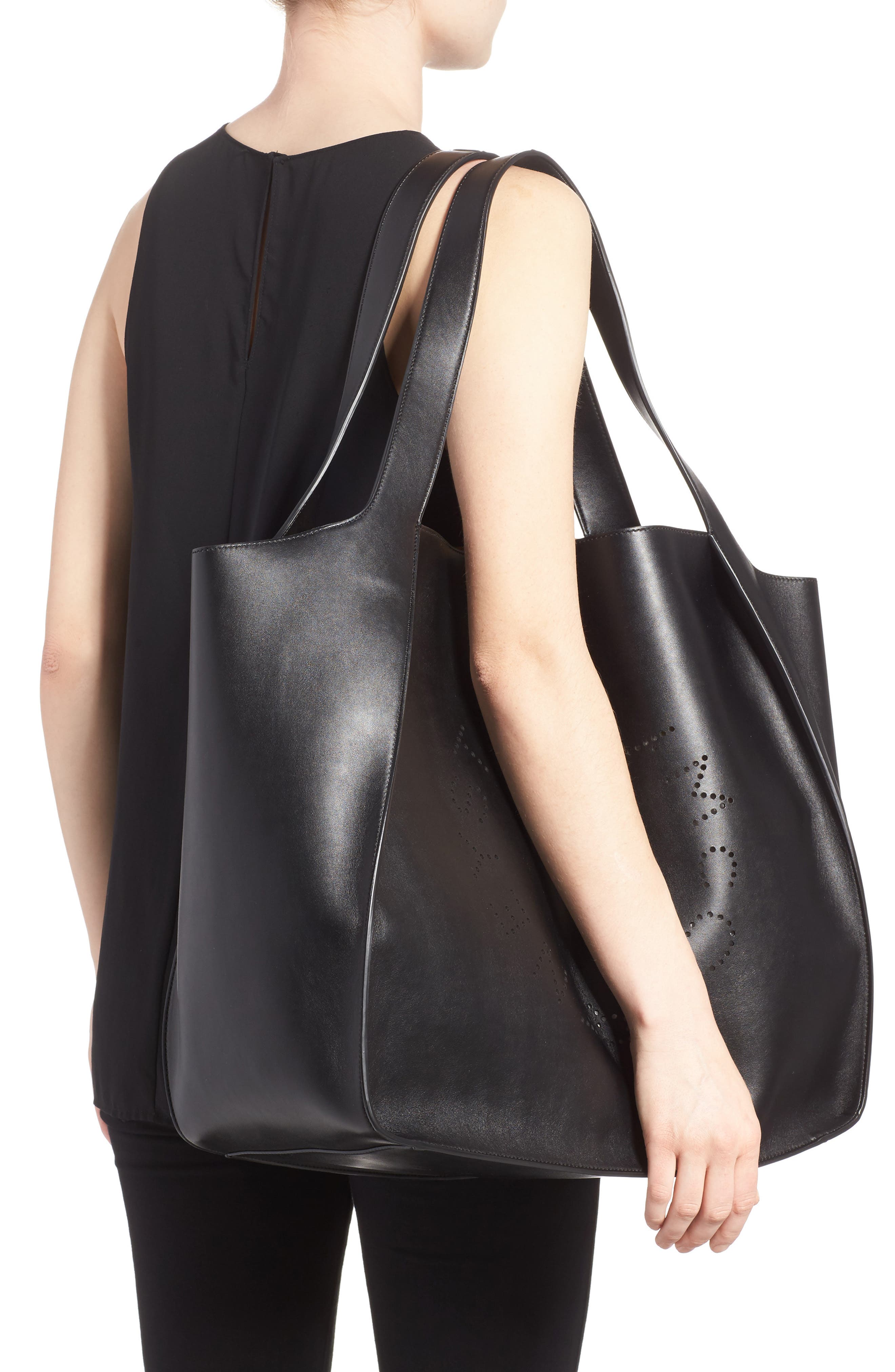 Stella McCartney Extra Large Perforated Logo Faux Leather Tote, Alternate, color, 