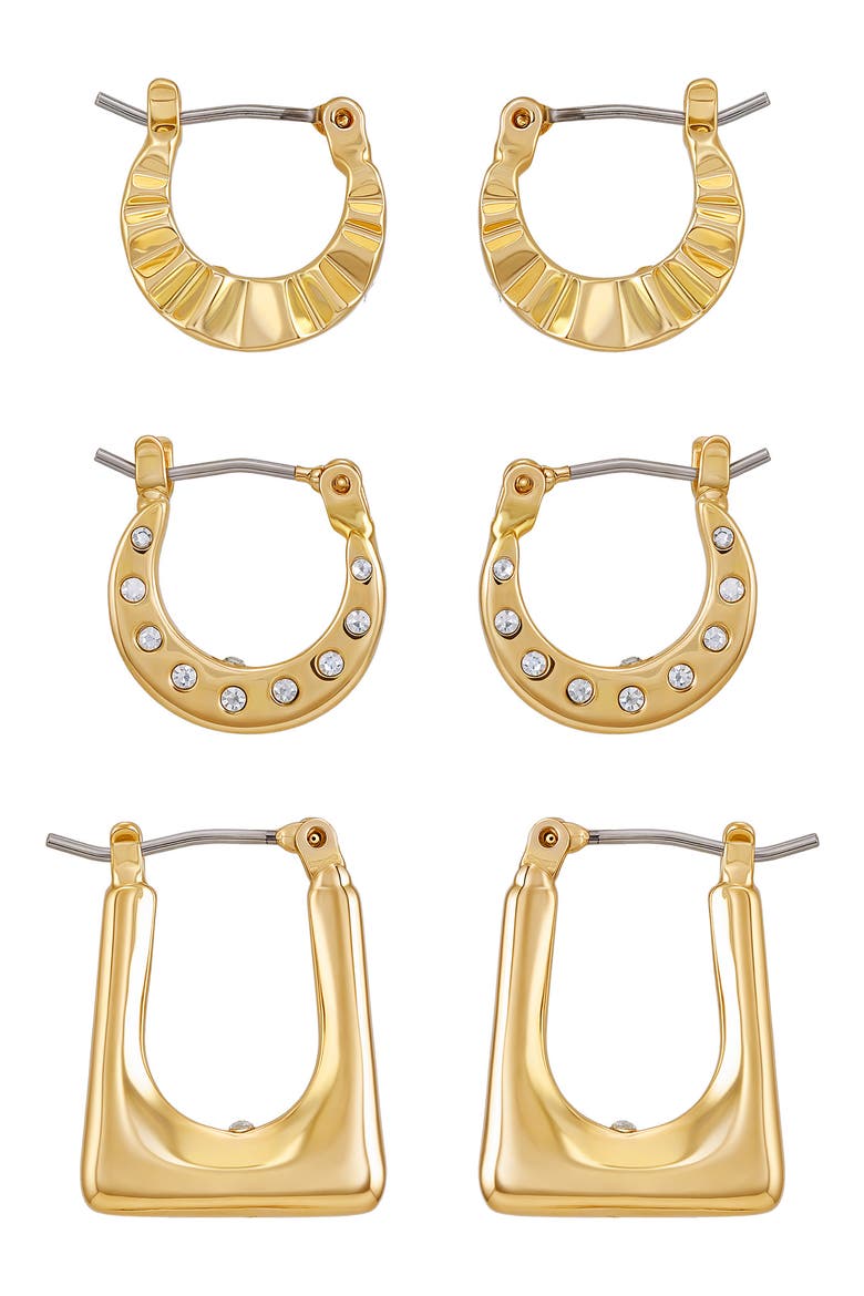 Set of 3 Hoop Earrings, Alternate, color, GOLD TONE