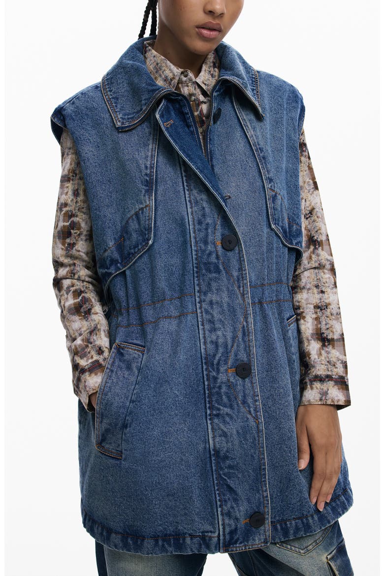 Denim Parka with Removable Hood & Sleeves, Alternate, color, MEDIUM BLUE
