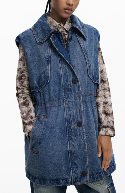 Desigual Denim Parka With Removable Hood & Sleeves In Blue