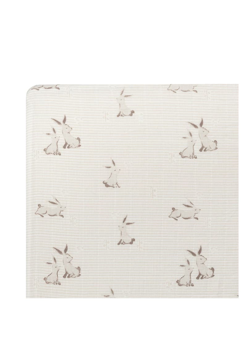 Avery Print Organic Cotton Muslin Fitted Crib Sheet, Main, color, BUNNY