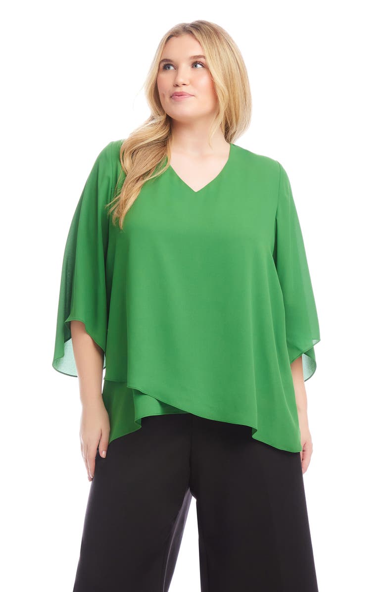 Karen Kane Asymmetric Hem Crepe Top, Alternate, color, Green