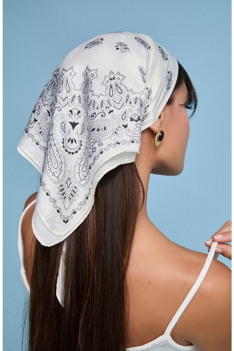 Bandana Print Square Scarf, Main, color, WHITE
