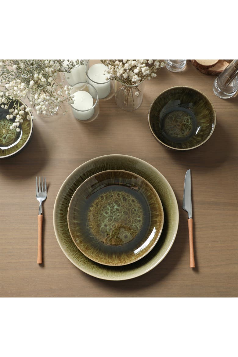 Riley 24-Piece Dinnerware Set Stoneware, Service for 8, Alternate, color, Black and Green