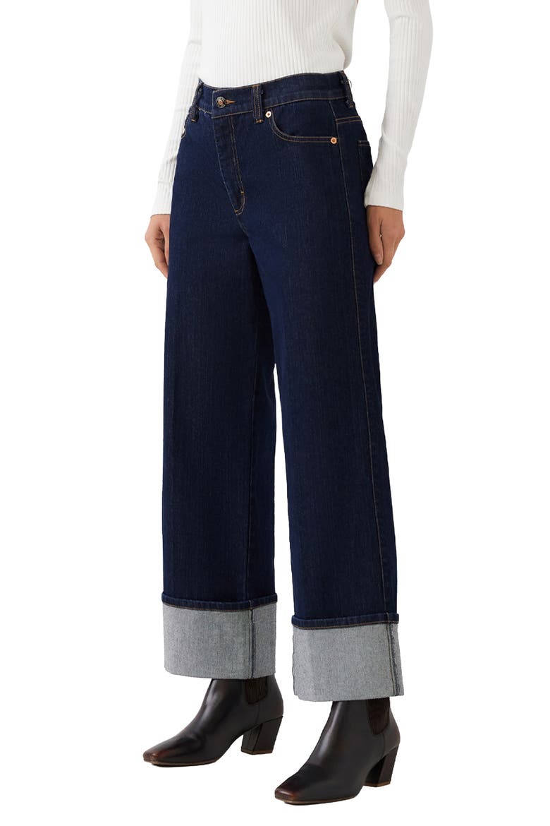 Cuffed Cropped Wide Leg Jeans, Alternate, color, INDIGO