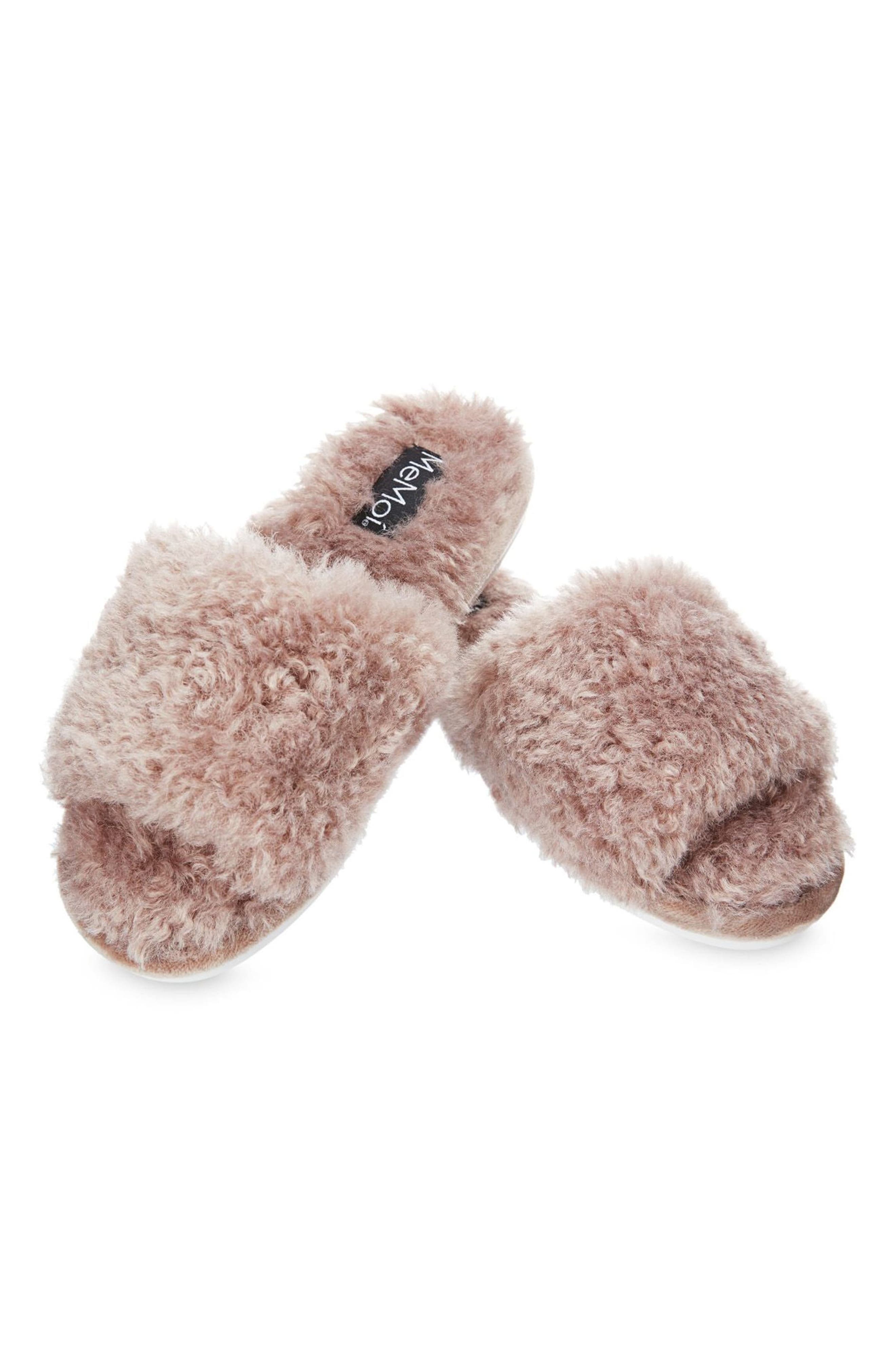 The Jacqueline Plush Faux Fur Slide Slipper, Main, color, TAUPE