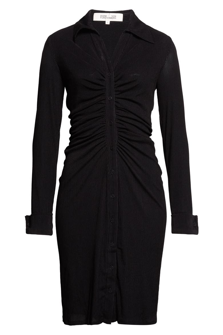 Sheska Ruched Ribbed Shirt Dress, Main, color, BLACK