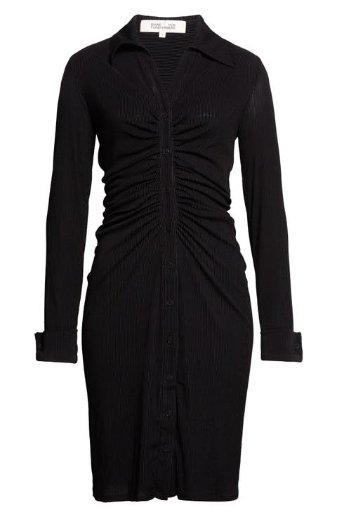 Sheska Ruched Ribbed Shirt Dress