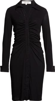 Diane von Furstenberg Sheska Ruched Ribbed Shirt Dress