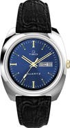 Timex® Q Timex 1978 Day/Date Leather Strap Watch, 37.5mm