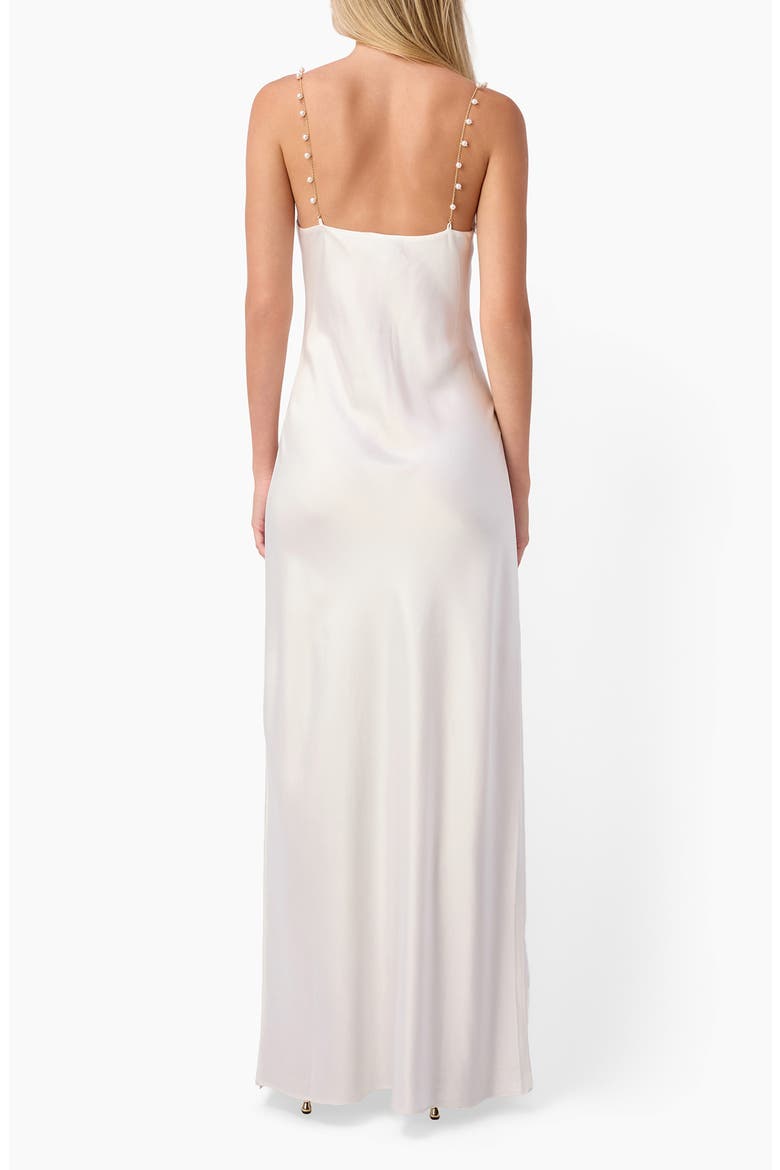 Shallon Faux Pearl Strap Satin Gown, Alternate, color, WHITE