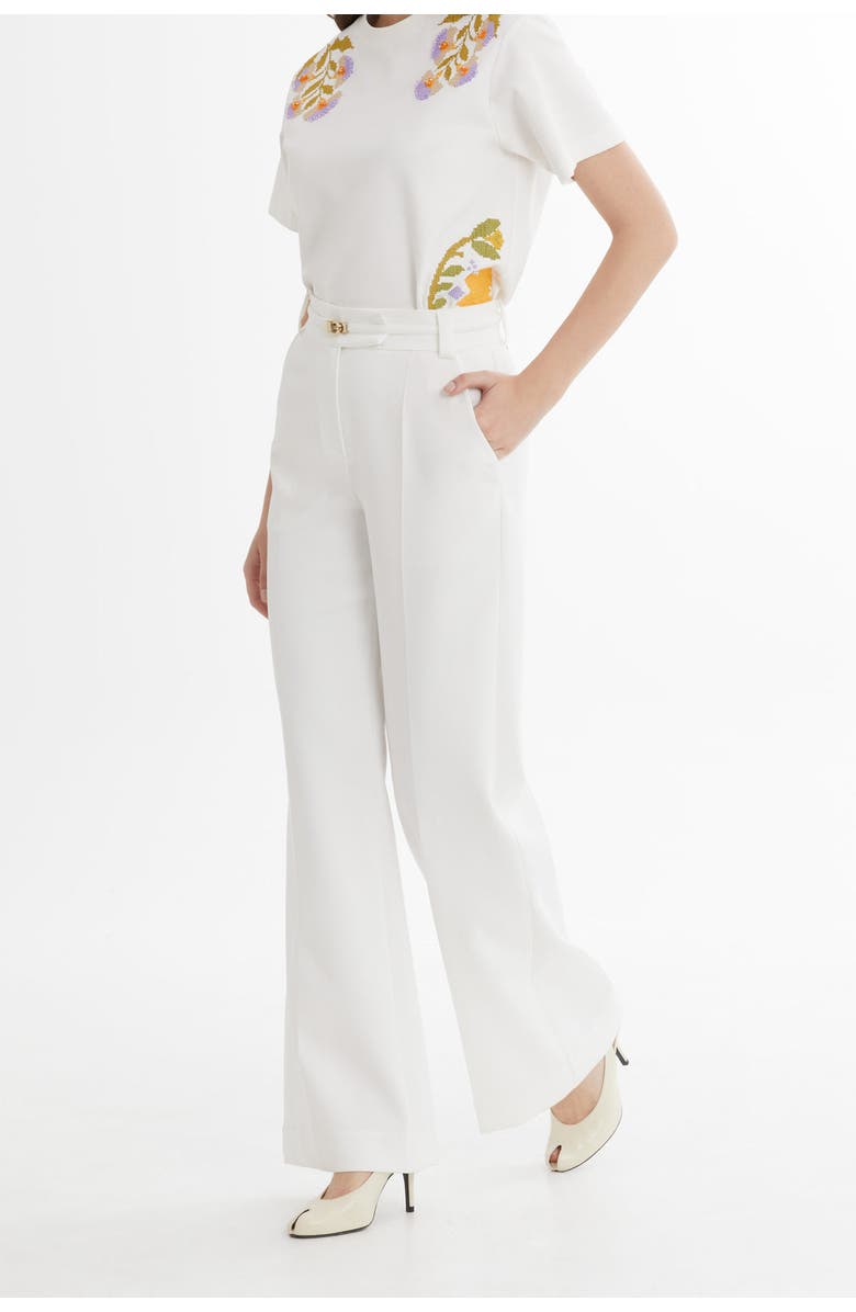 Gizia Pleated Stitch Classic Ecru Palazzo Pants, Alternate, color, Beige