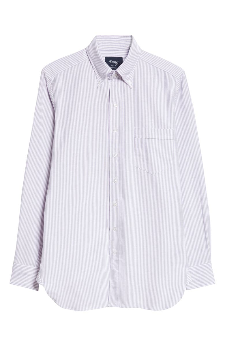 Drake's Ticking Stripe Oxford Button-Down Shirt, Alternate, color, 902 Purple