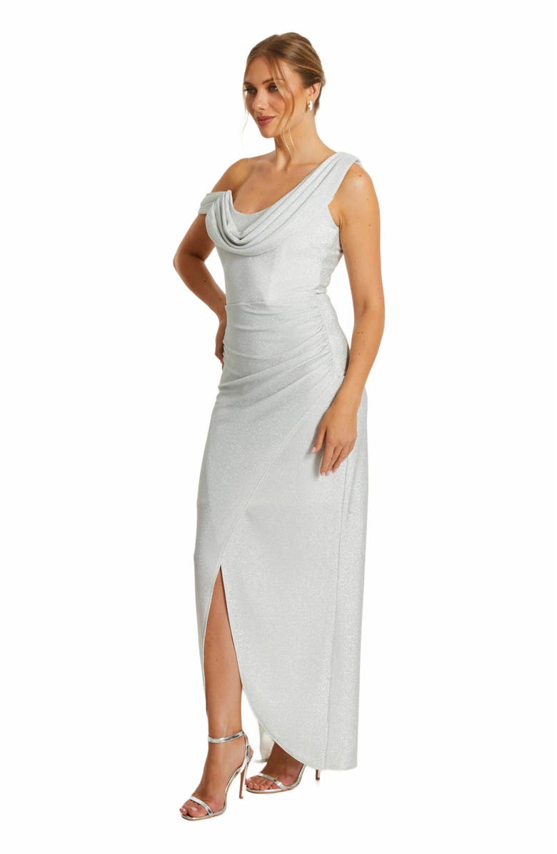 QUIZ Stretch Shimmer Cowl Wrap Maxi Dress, Alternate, color, 