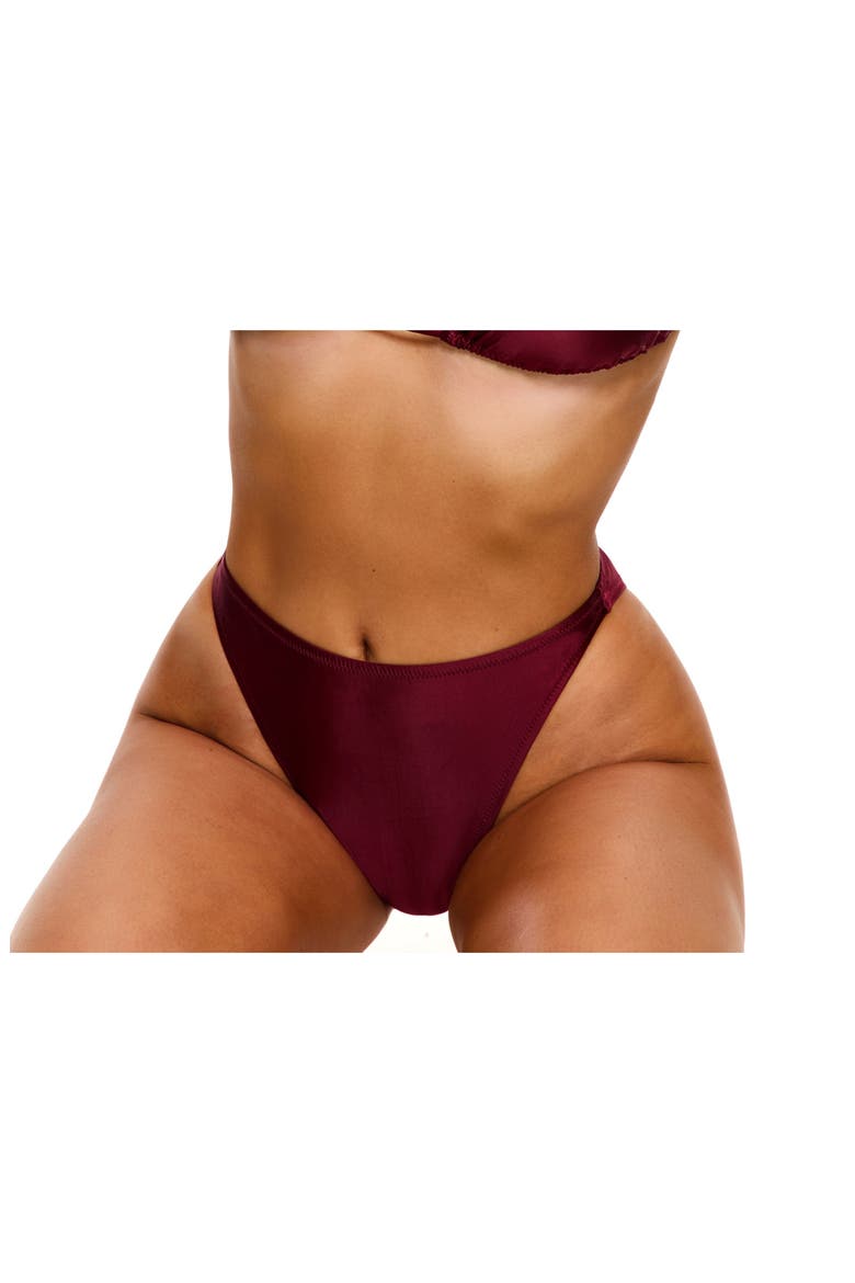 Satin Royale High Waist High Leg Bikini Bottom Swimsuit, Alternate, color, Bordeaux