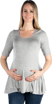 24seven Comfort Apparel Maternity Elbow Swing Tunic Top