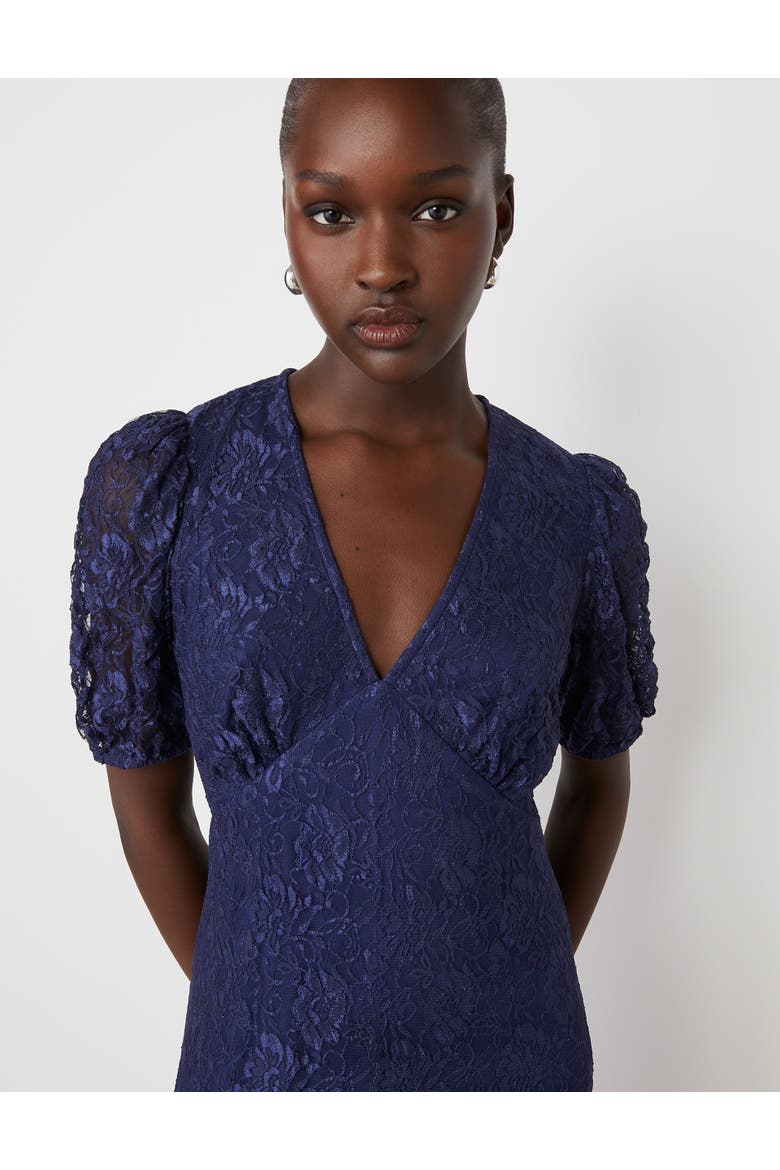 Loretta Short Sleeve Lace Midi Dress, Alternate, color, Navy