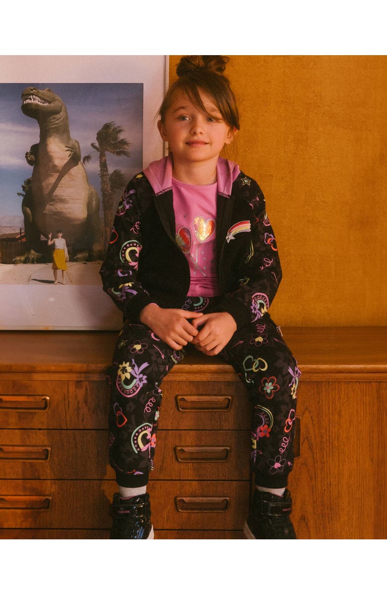 Deux par Deux Little Girl's Joggers Black Printed Rainbow Hearts, Alternate, color, 