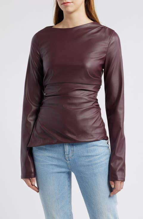 Faux Leather Asymmetric Split Hem Top