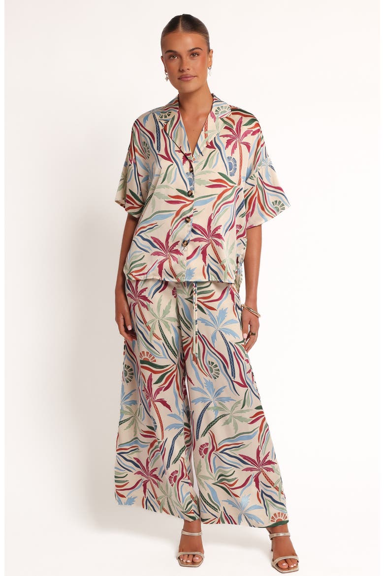 Illoura Palm Tree Print Camp Shirt, Alternate, color, TAHITIAN TIDE