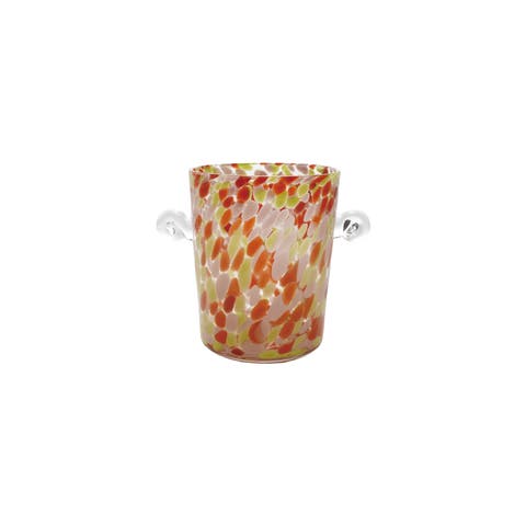 3.5-Quart Confetti Glass Ice Bucket with Handles, Orange, Pink and Yellow
