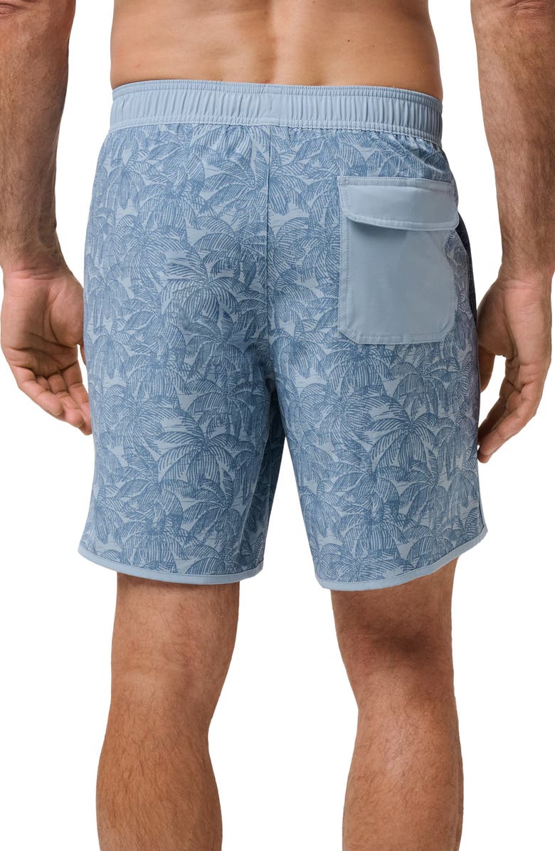 TravisMathew Tidal Whisper Palm Tree Print Swim Trunks, Alternate, color, Ash Blue