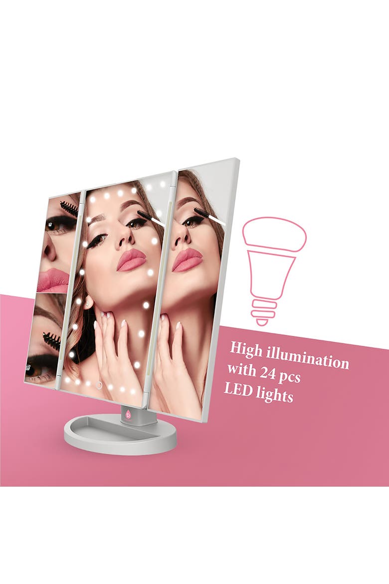 Tri-Fold Vanity Makeup Mirror, Alternate, color, White