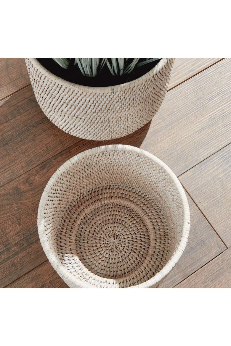 Burma Rattan Cachepots Large Set Of 2, Alternate, color, White