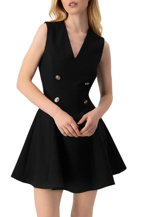 Sleeveless Black Six Button Mini Dress