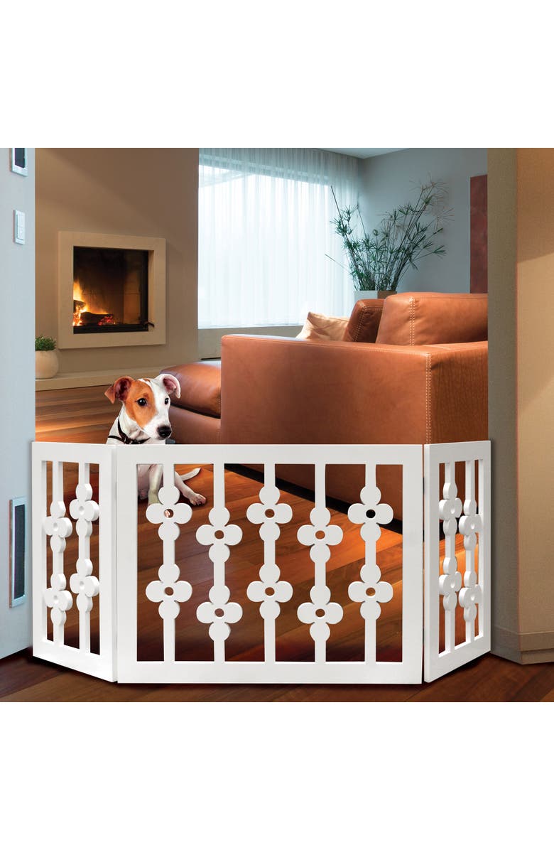 Etna Products Wooden Pet Gate White Floral, 3Section Dog Gate, Assembled, Alternate, color, 