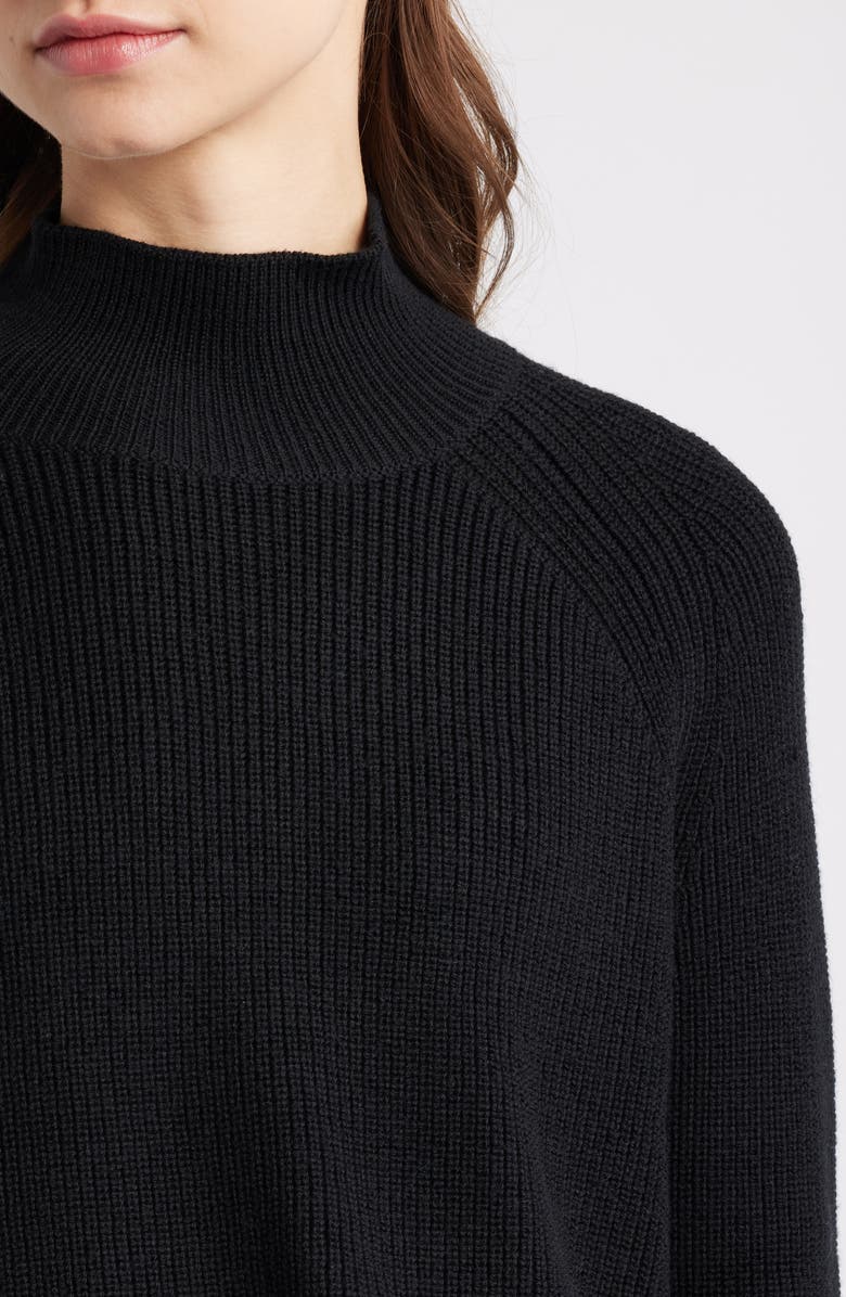 Eileen Fisher Raglan Sleeve Merino Wool Turtleneck Sweater, Alternate, color, Black