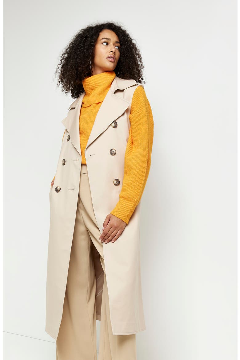 Sleeveless Stretch Cotton Trench Coat, Alternate, color, LIGHT BEIGE