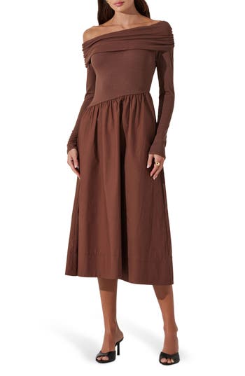 Astr The Label Off The Shoulder Long Sleeve Dress
