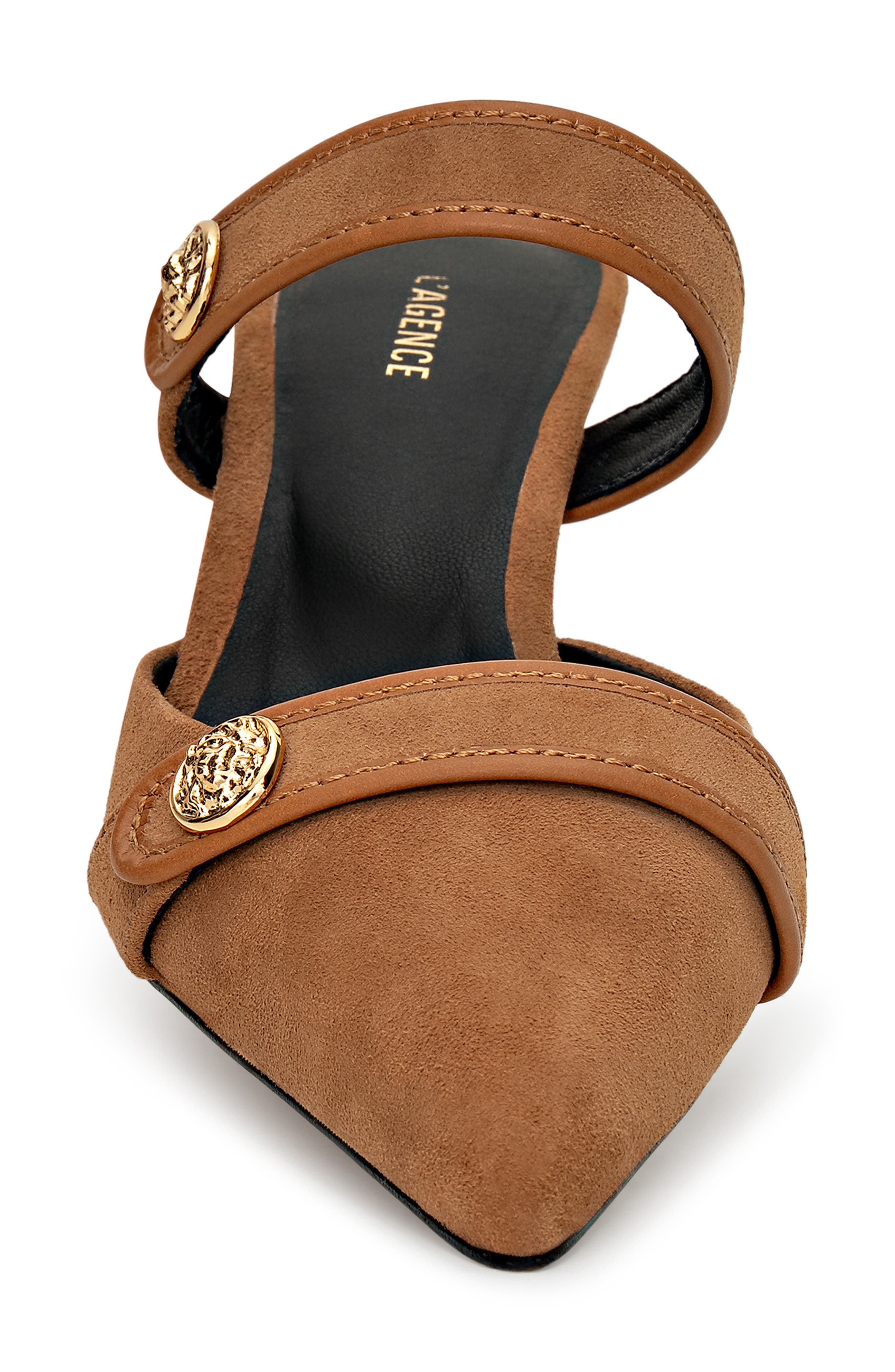 L'AGENCE Gilliane Mary Jane Pointed Toe Kitten Heel Mule, Alternate, color, Sand Suede