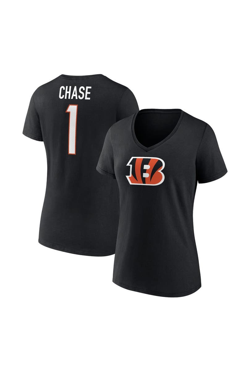 FANATICS Women's Fanatics Branded Ja'Marr Chase Black Cincinnati Bengals Player Icon Name & Number V-Neck T-Shirt, Main, color, 