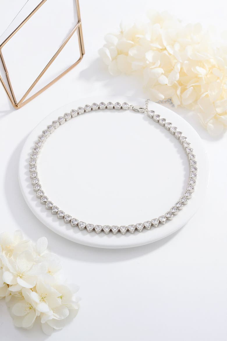Heart Shaped Zirconia Tennis Choker Necklace, Alternate, color, Silver