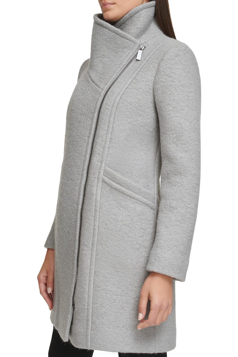 Asymmetric Zip Convertible Collar Bouclé Coat, Alternate, color, LIGHT GREY