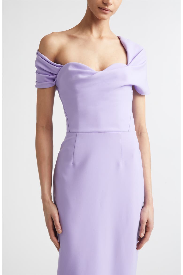 Sofia Draped Off the Shoulder Crepe Column Gown, Alternate, color, VIOLETA