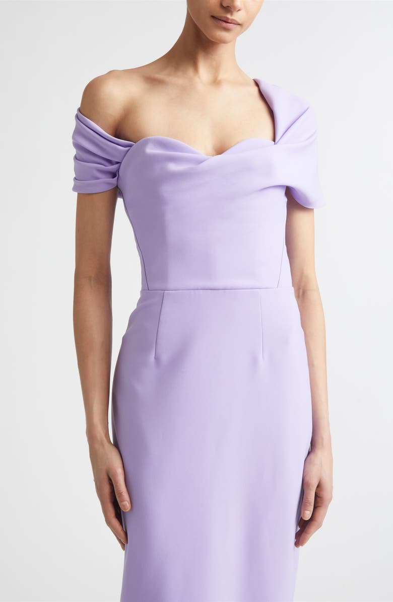 Carolina Herrera Sofia Draped Off the Shoulder Crepe Column Gown, Alternate, color, Violeta