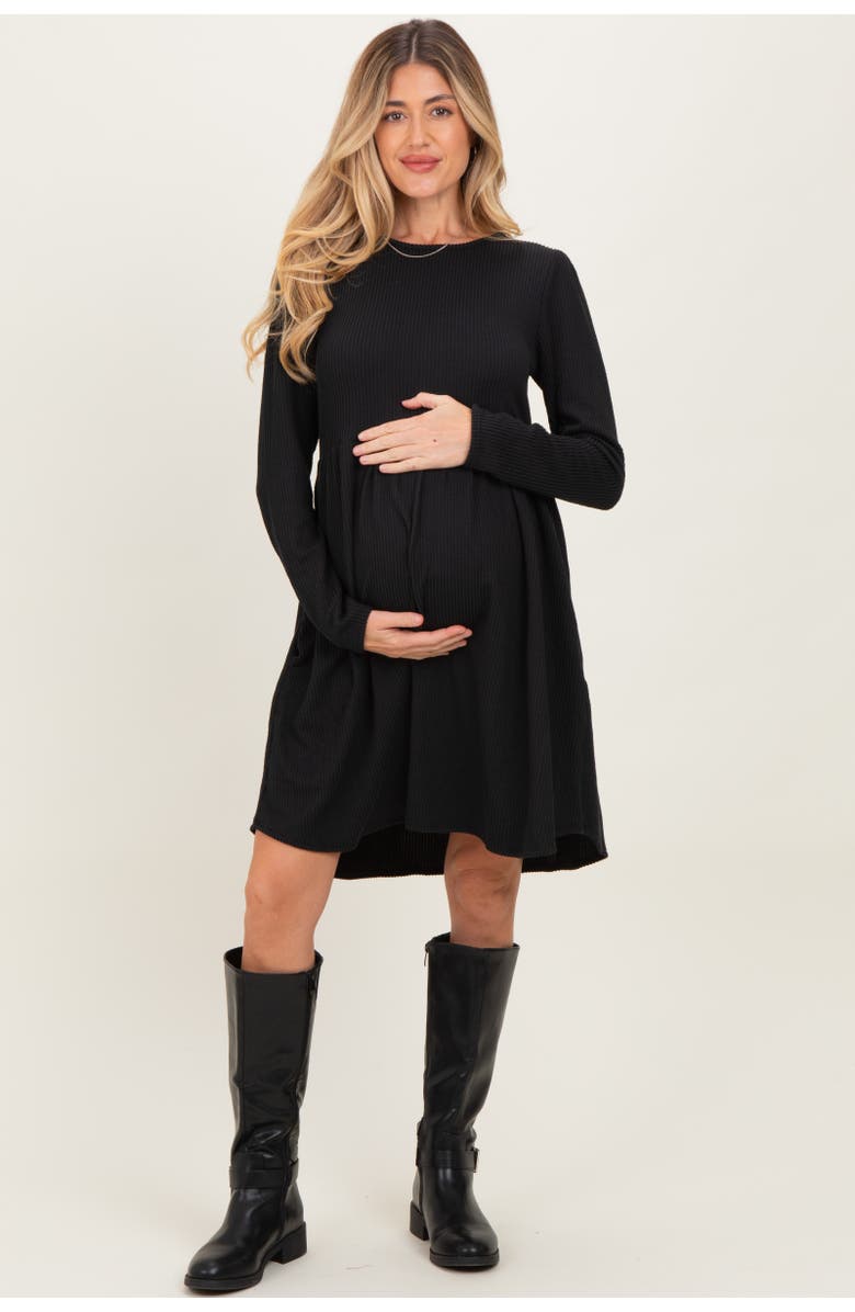PinkBlush Textured Rib Long Sleeve Dress, Main, color, Black