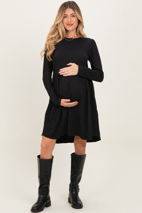 Textured Rib Long Sleeve Dress