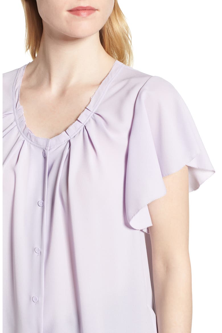 Pleated Flutter Sleeve Top, Alternate, color, PURPLE PETAL