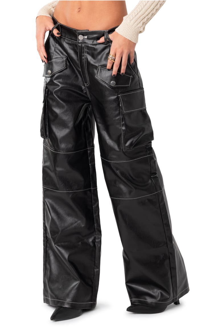 Faye Faux Leather Cargo Pants, Alternate, color, BLACK